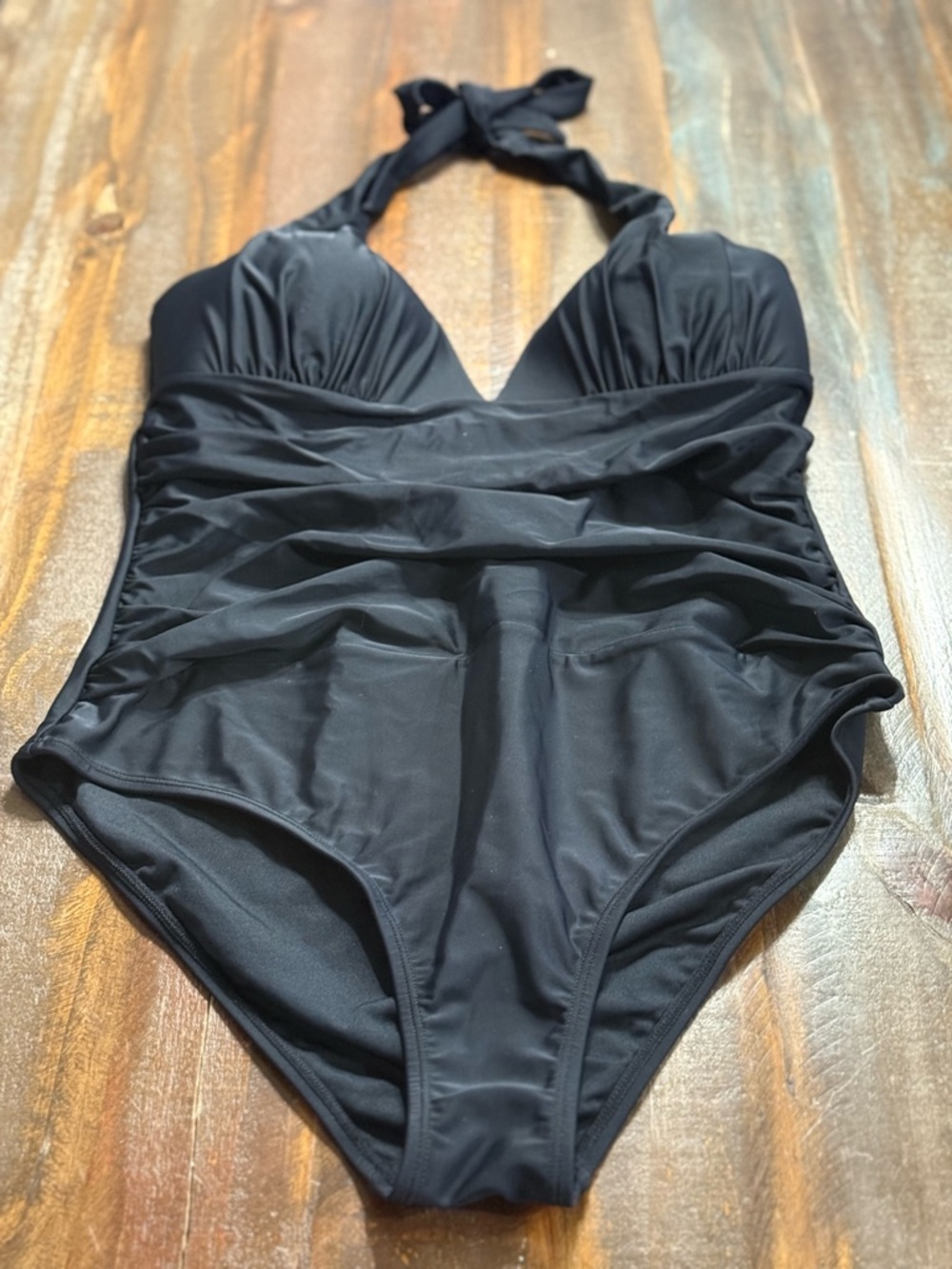CUPSHE Black One Piece Swimsuit Size XL Halter Neck Ruched Tummy Control NWT